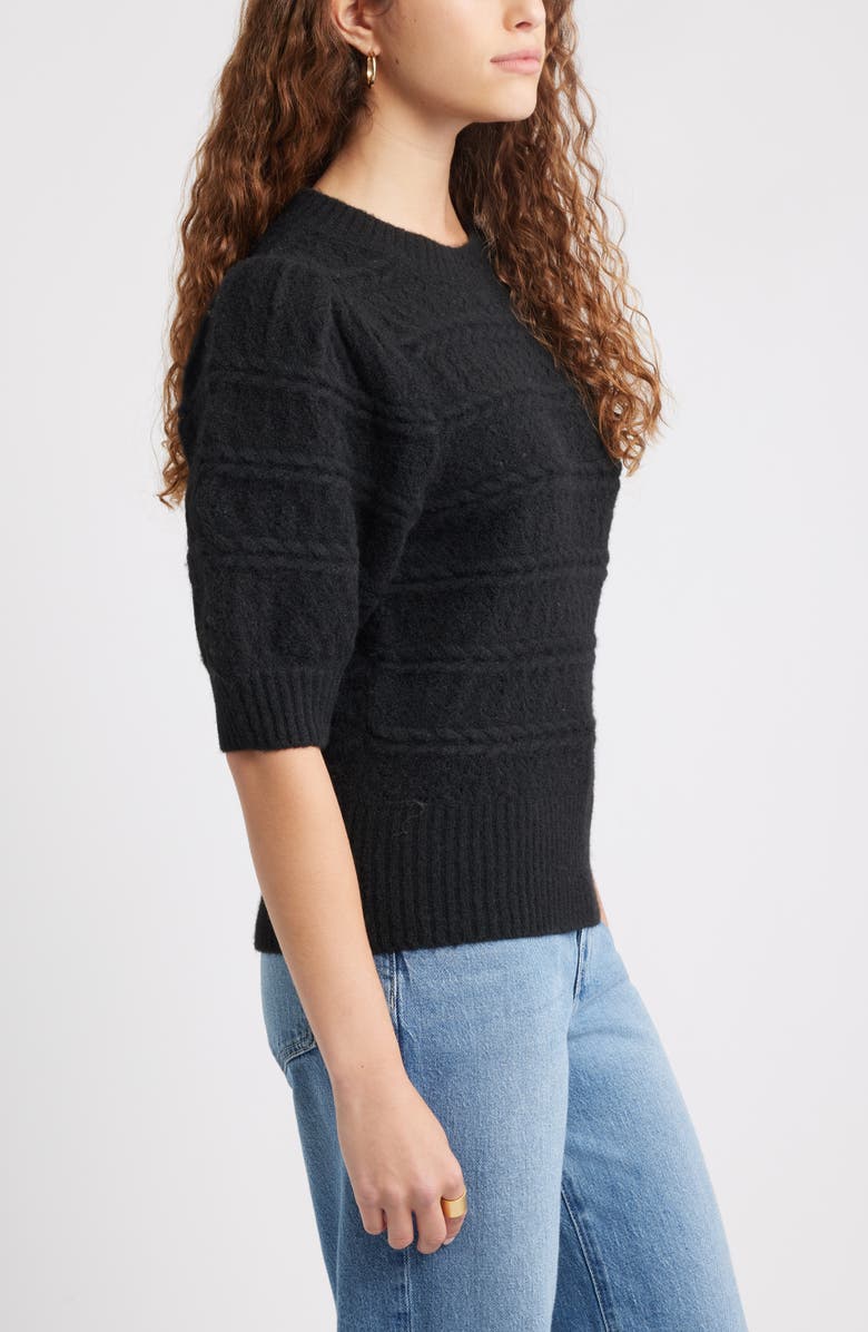 Treasure & Bond Puff Sleeve Cable Knit Sweater, Alternate, color, Black