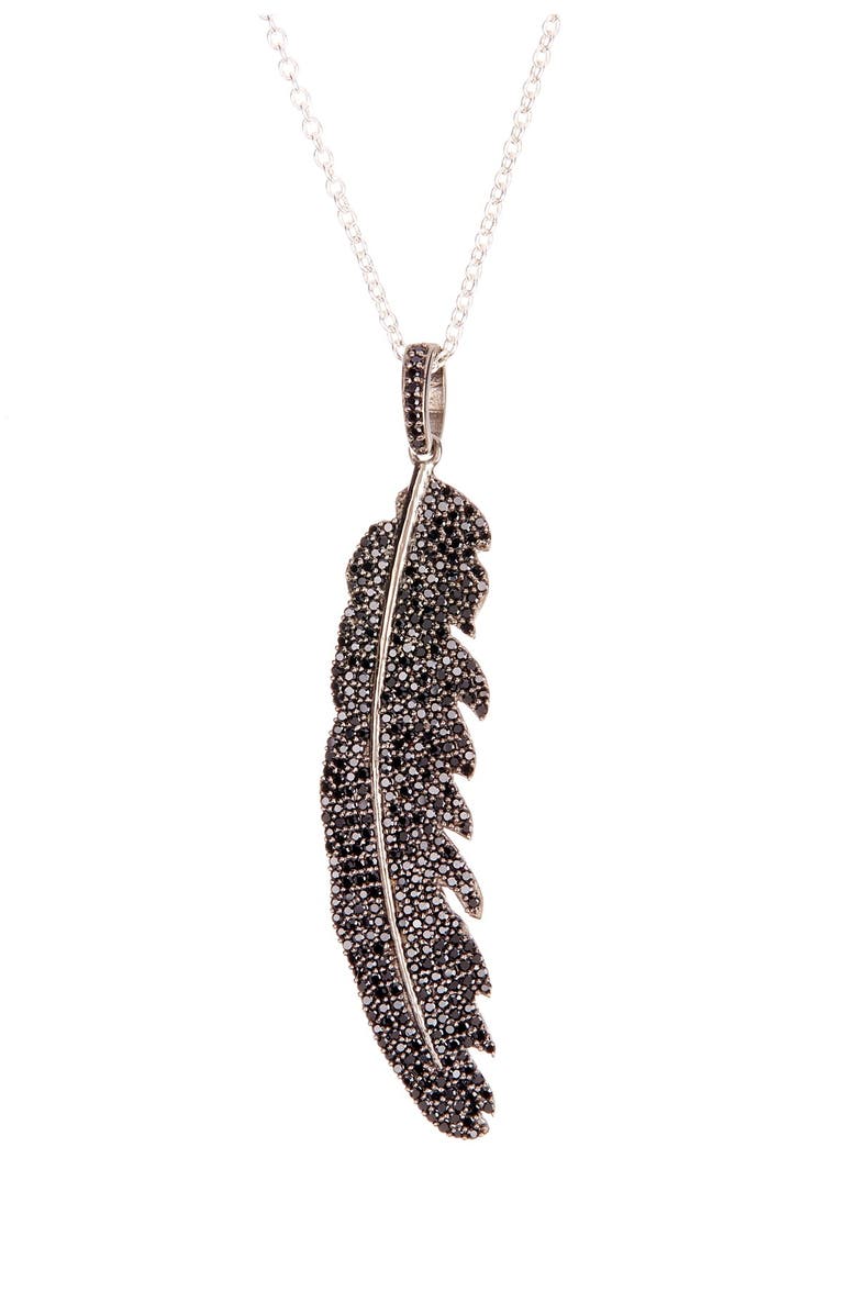 Adornia Sterling Silver Aria Feather Black Spinel Pendant Necklace, Main, color,