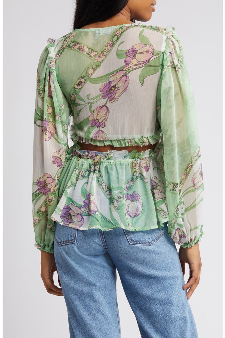 Floral Pleated Sheer Peplum Blouse, Alternate, color, LIGHT GREEN