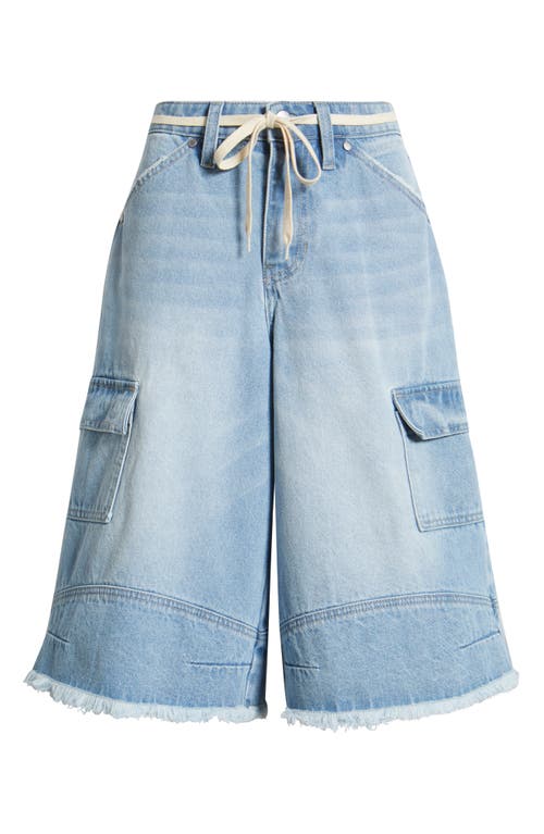 Ptcl Cascade Drawstring Cargo Denim Bermuda Shorts In Light Indigo
