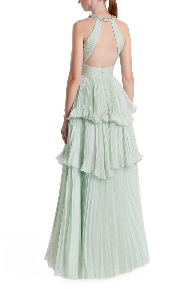 Beaded High-Neck Chiffon Gown with Keyhole Cut-Out & Ruffle Tiered Skirt, Alternate, color, Mint