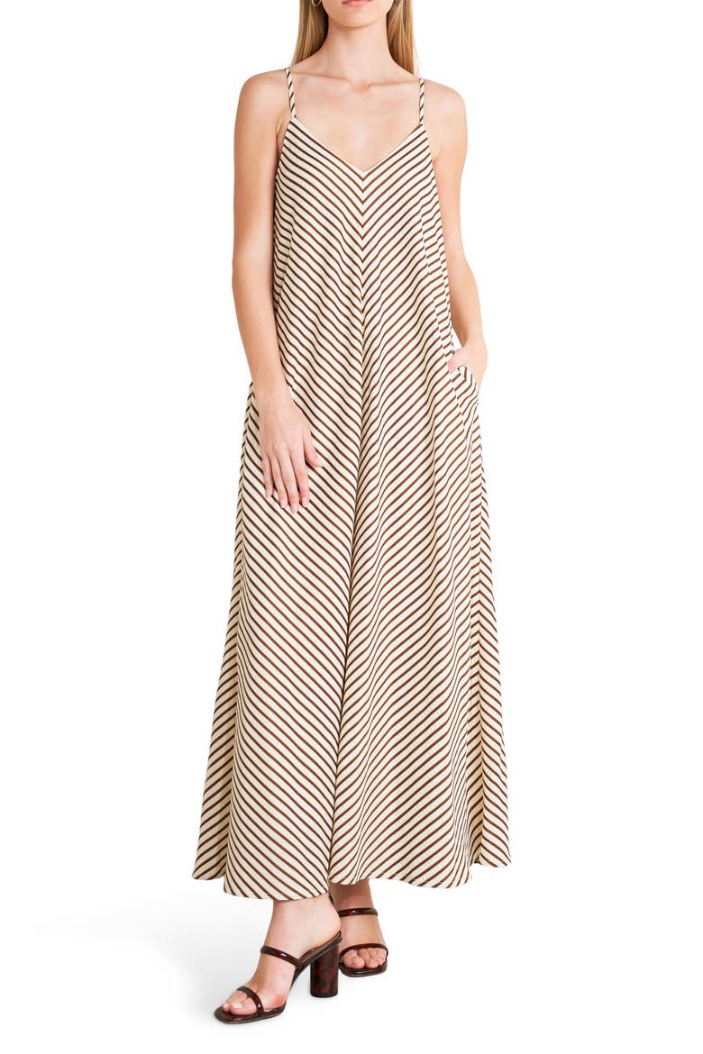 Pinstripe Midi Dress, Main, color, BROWN MULTI
