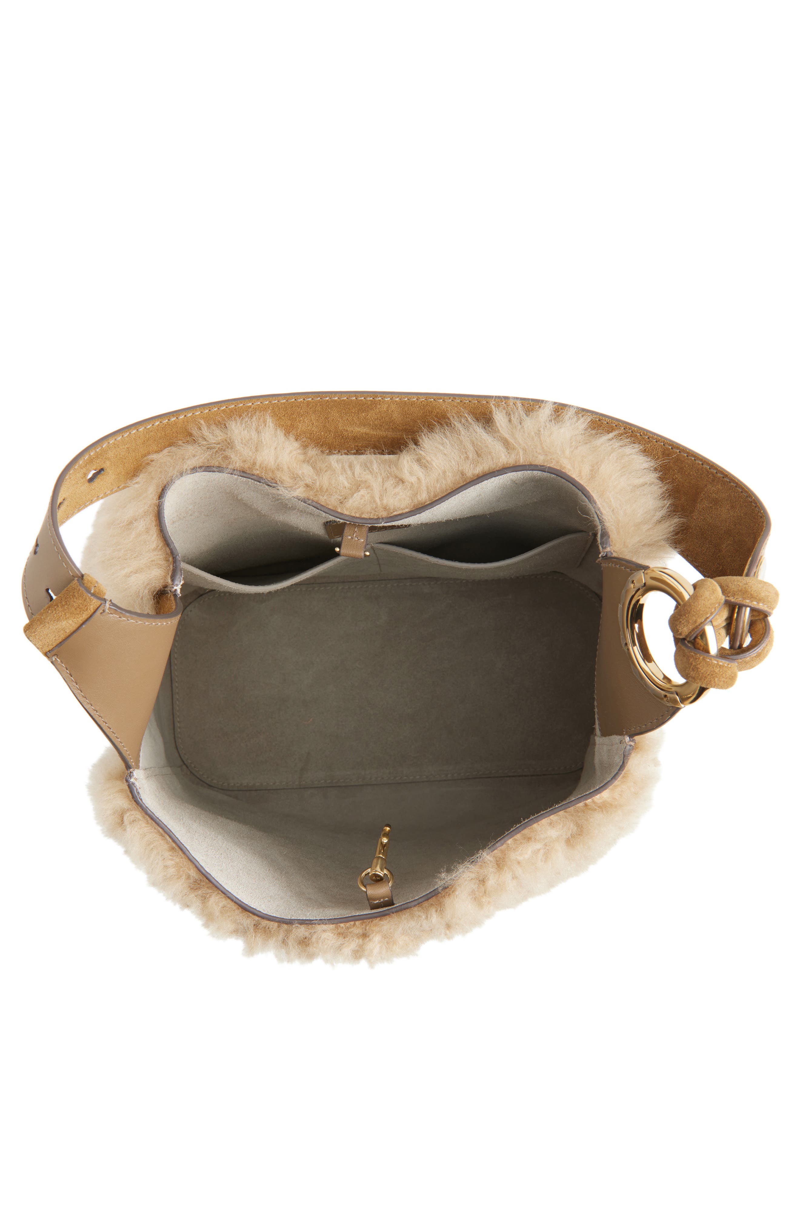 Anya Hindmarch Ringo Genuine Shearling North/South Shoulder Bag, Alternate, color, Taupe