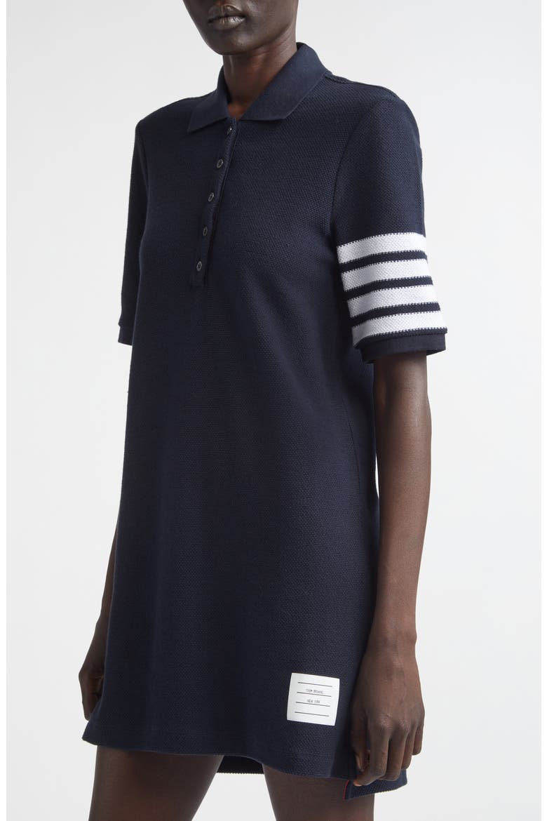 4-Bar Cotton Piqué Polo Dress, Alternate, color, NAVY