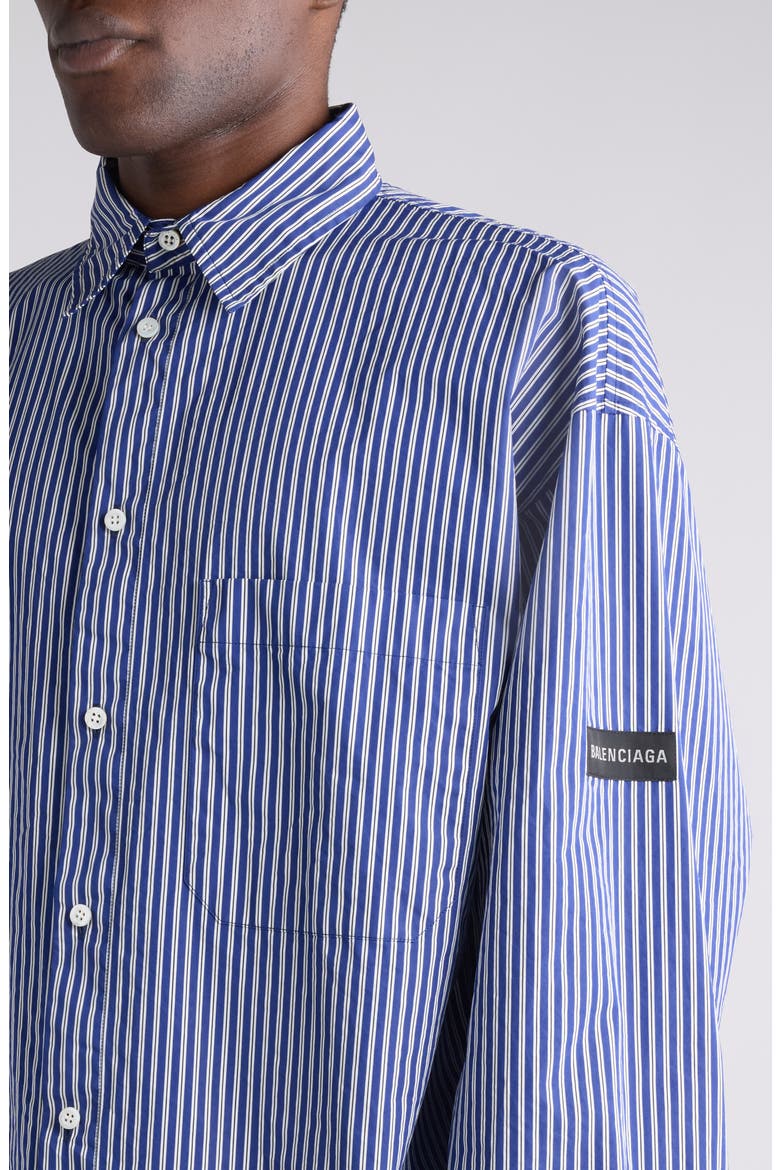 Oversize Stripe Cotton Blend Button-Up Shirt, Alternate, color, NAVY/ WHITE