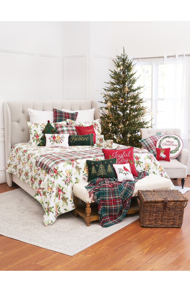 C&F Home "Merry Christmas" Wreath Berries Round Cotton Blend Accent Pillow 18" x 18", Alternate, color, Red