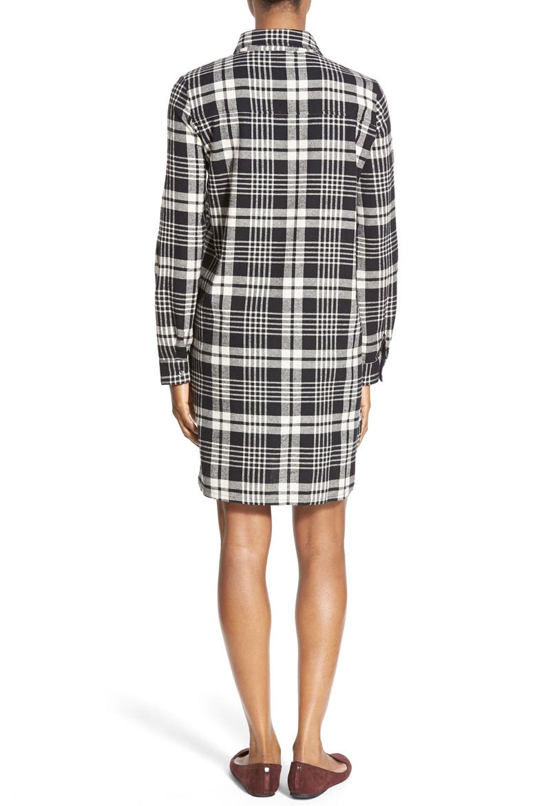 Plaid Cotton Blend Shirtdress, Alternate, color, BLACK