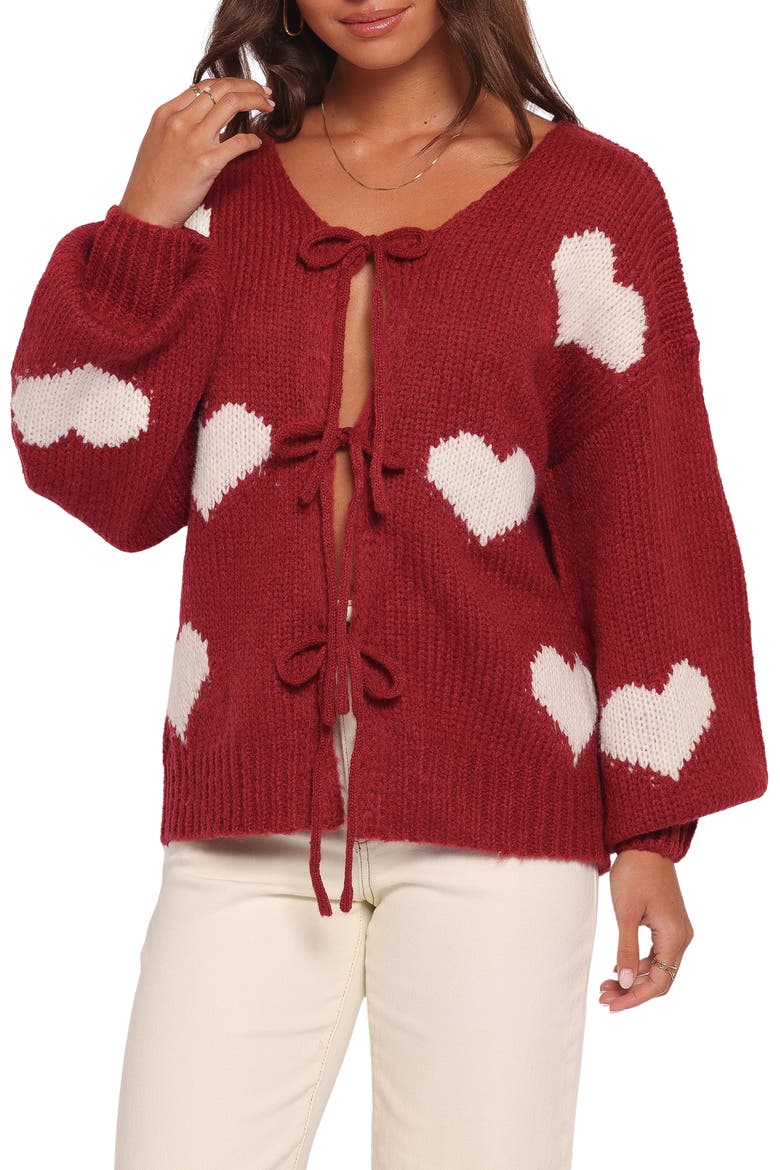 Nadine Hearts Tie Front Cardigan, Main, color, WINE