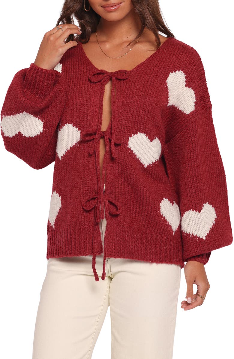 Petal & Pup Nadine Hearts Tie Front Cardigan, Main, color, 