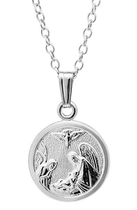 Sterling Silver Guardian Angel Pendant Necklace (Baby Girls)