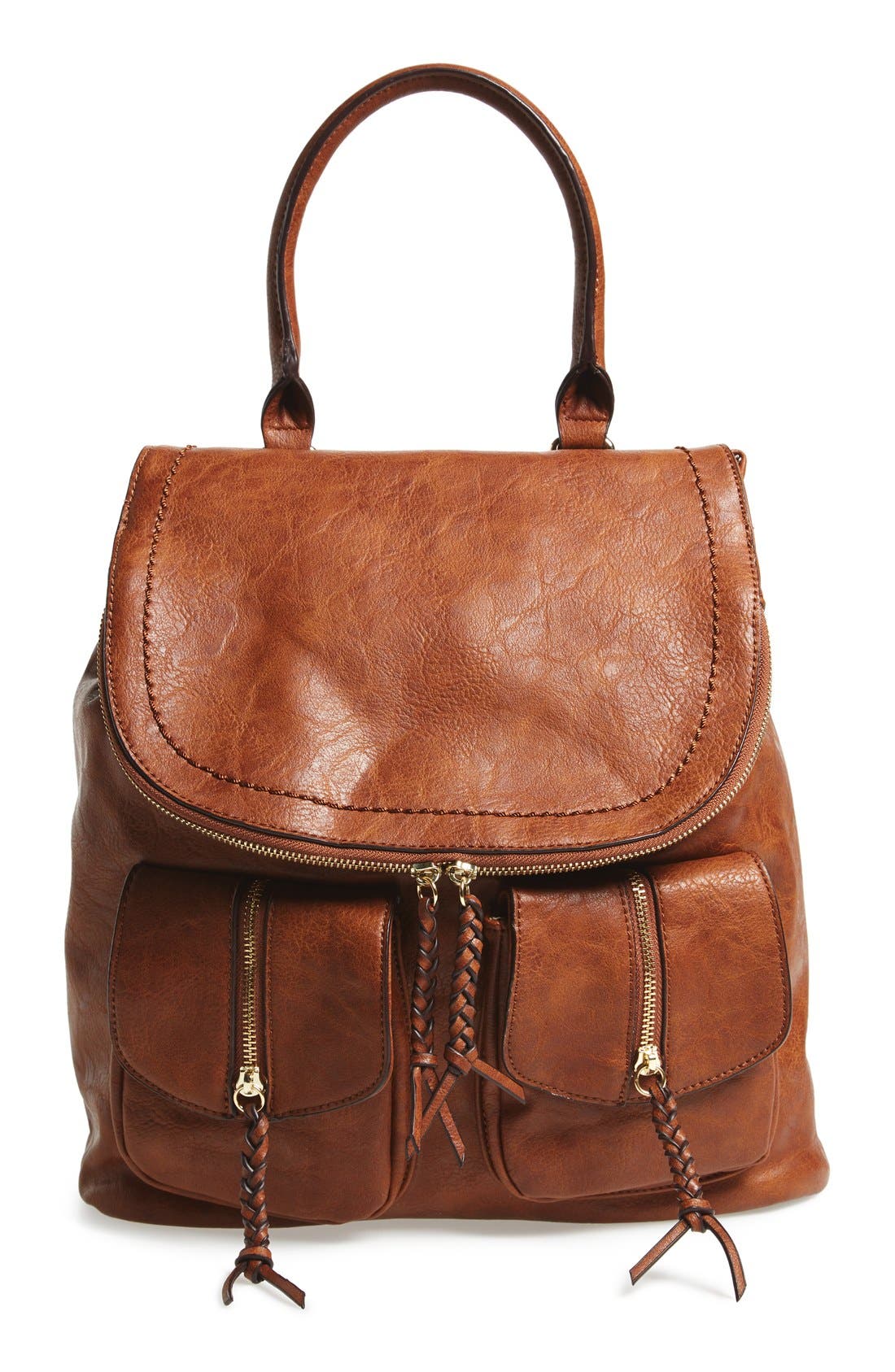Emery Faux Leather Backpack, Main, color, BROWN