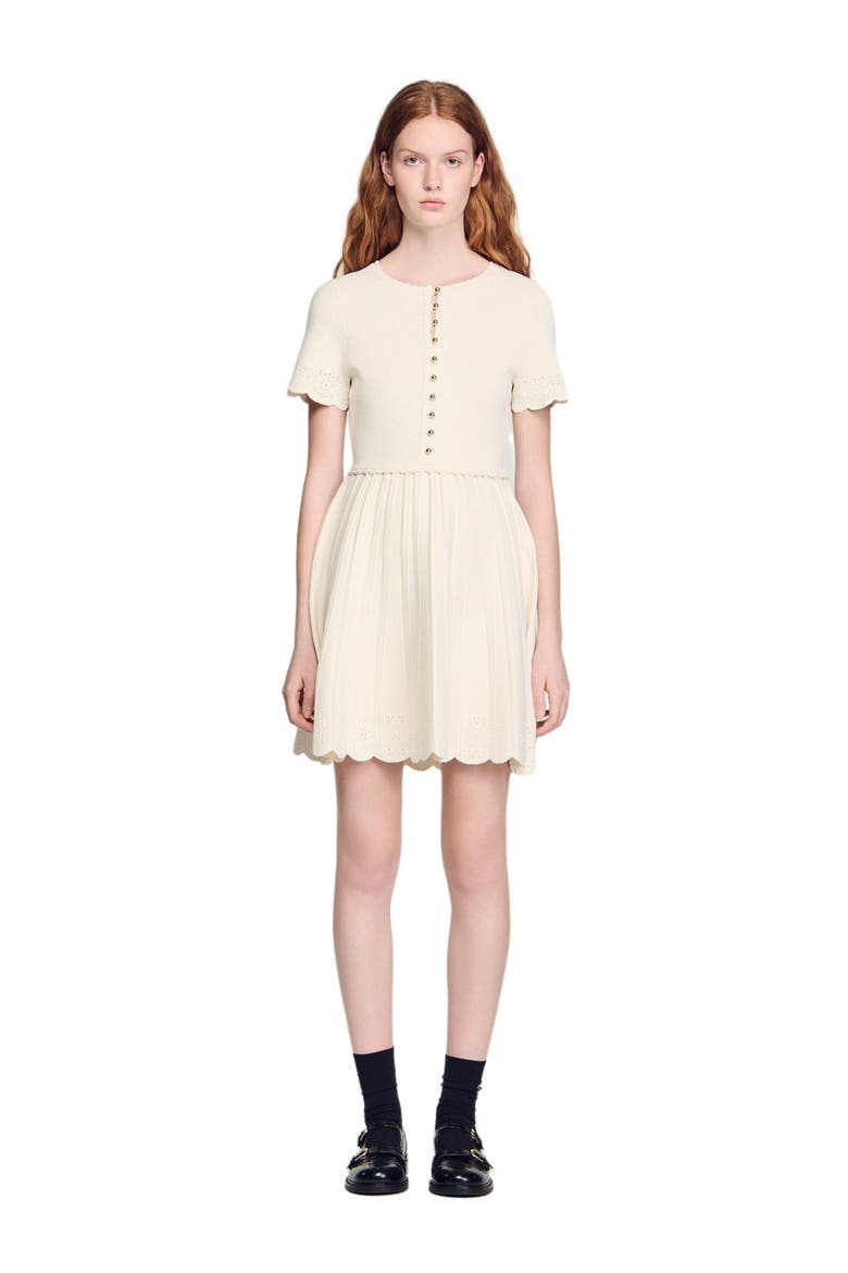Pointelle knit short dress, Alternate, color, Ecru
