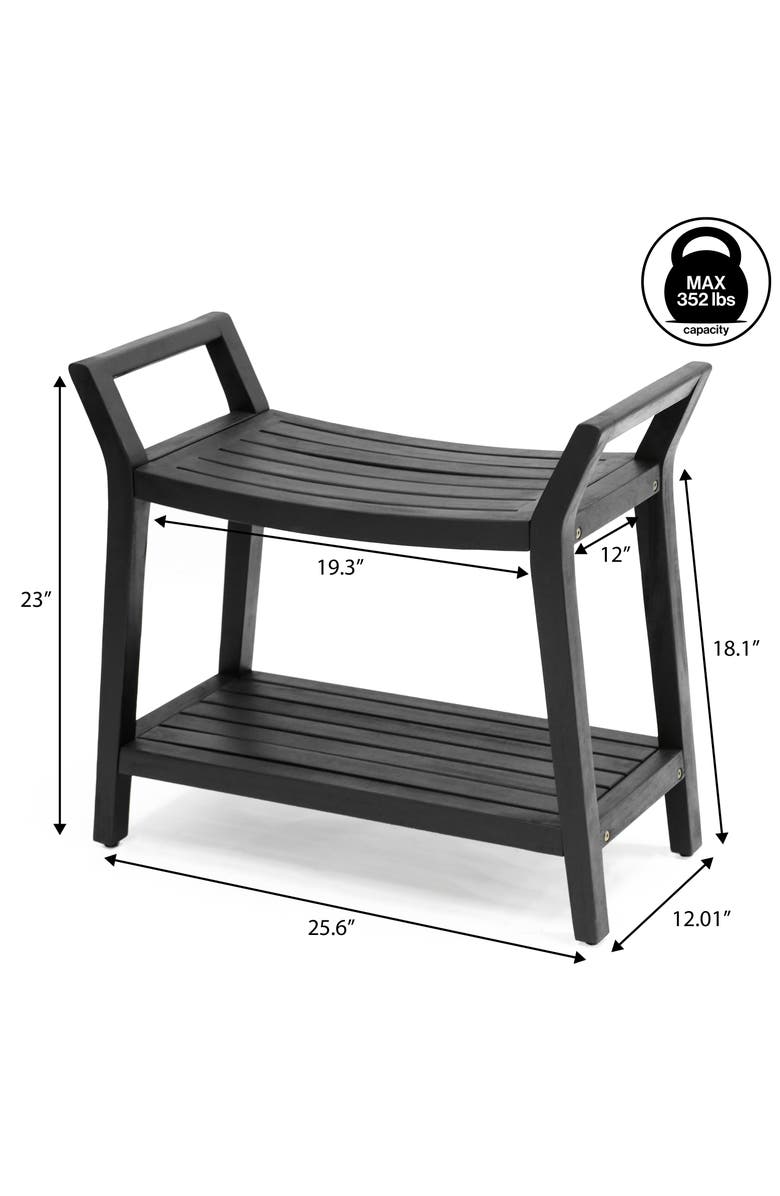 JONATHAN Y Orla 25.6" Modern Classic Slatted Solid Acacia Wood Indoor/Outdoor Shower Bench with Shelf and Handle, Alternate, color, Black