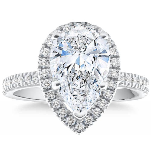 Bliss Diamond 3 5/8ct Pear Shape Halo Diamond Engagement Ring Lab Grown Or Gold In 10k White Gold