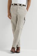 Brunello Cucinelli Garment-dyed multipocket cargo trousers in cotton chevron with zippers