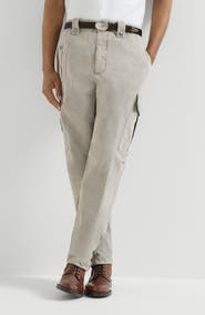 Brunello Cucinelli Garment-dyed multipocket cargo trousers in cotton chevron with zippers