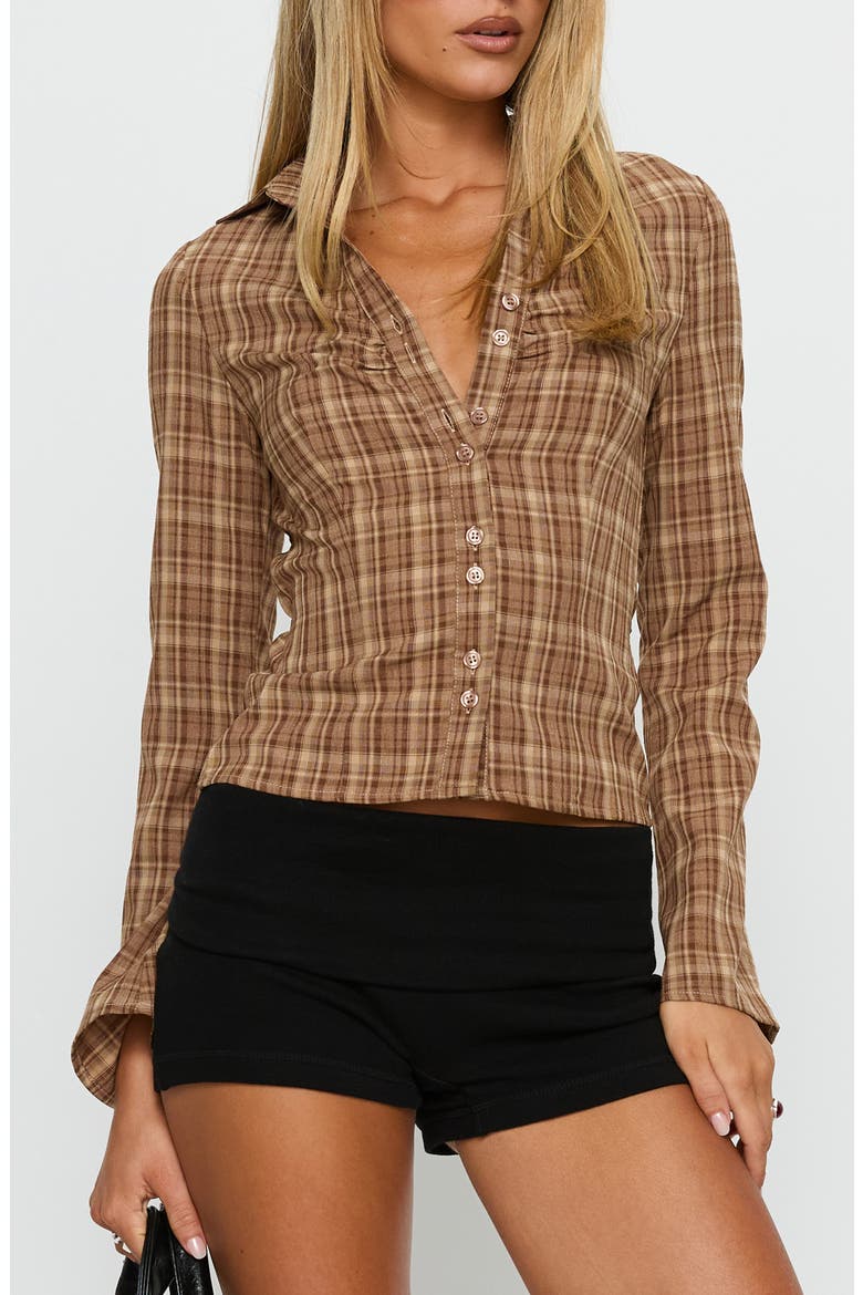 Arianwyn Plaid Button-Up Shirt, Main, color, BROWN CHECK