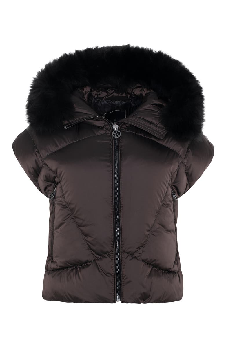 GORSKI Apres-Ski Short Vest With Detachable Genuine Shearling Hood Trim, Alternate, color, Brown/Black