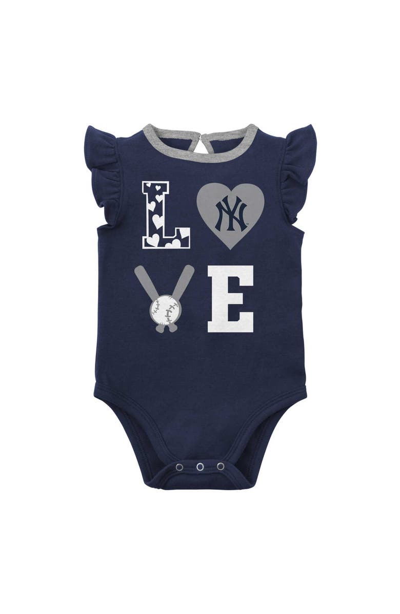 Outerstuff Newborn & Infant Navy/Heather Gray New York Yankees Three-Piece Love of Baseball Bib Bodysuit & Booties Set, Alternate, color, Navy