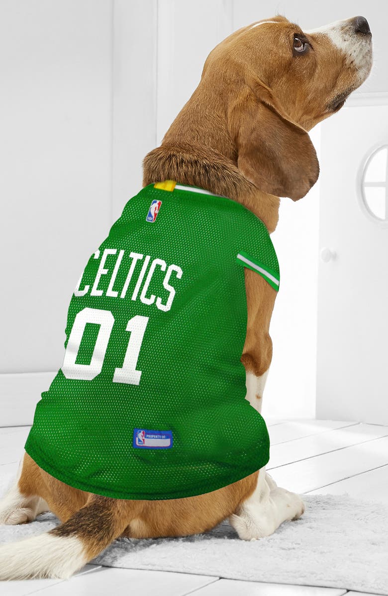 PETS FIRST Boston Celtics Basketball Mesh Dog Jersey, Alternate, color, Green