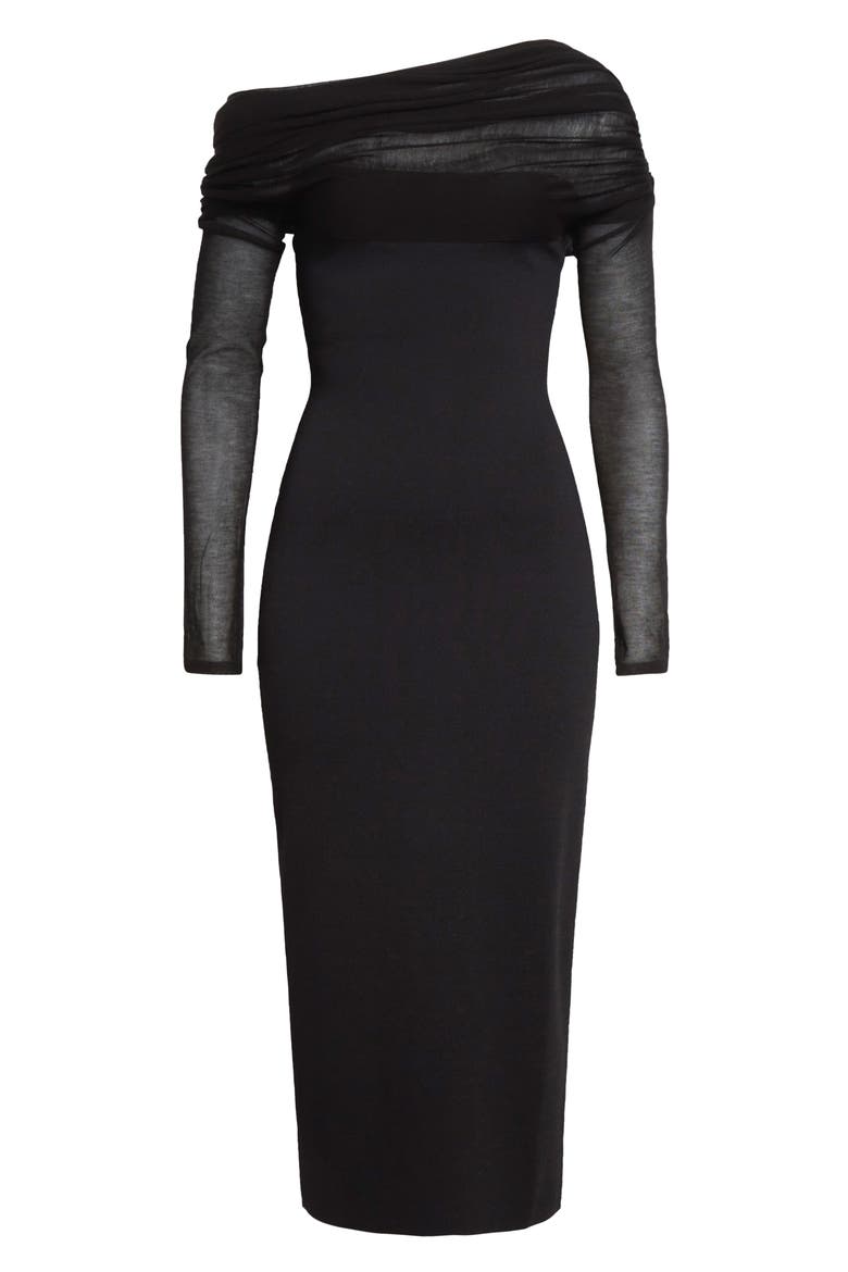 Meyer Draped One-Shoulder Long Sleeve Midi Dress, Alternate, color, BLACK