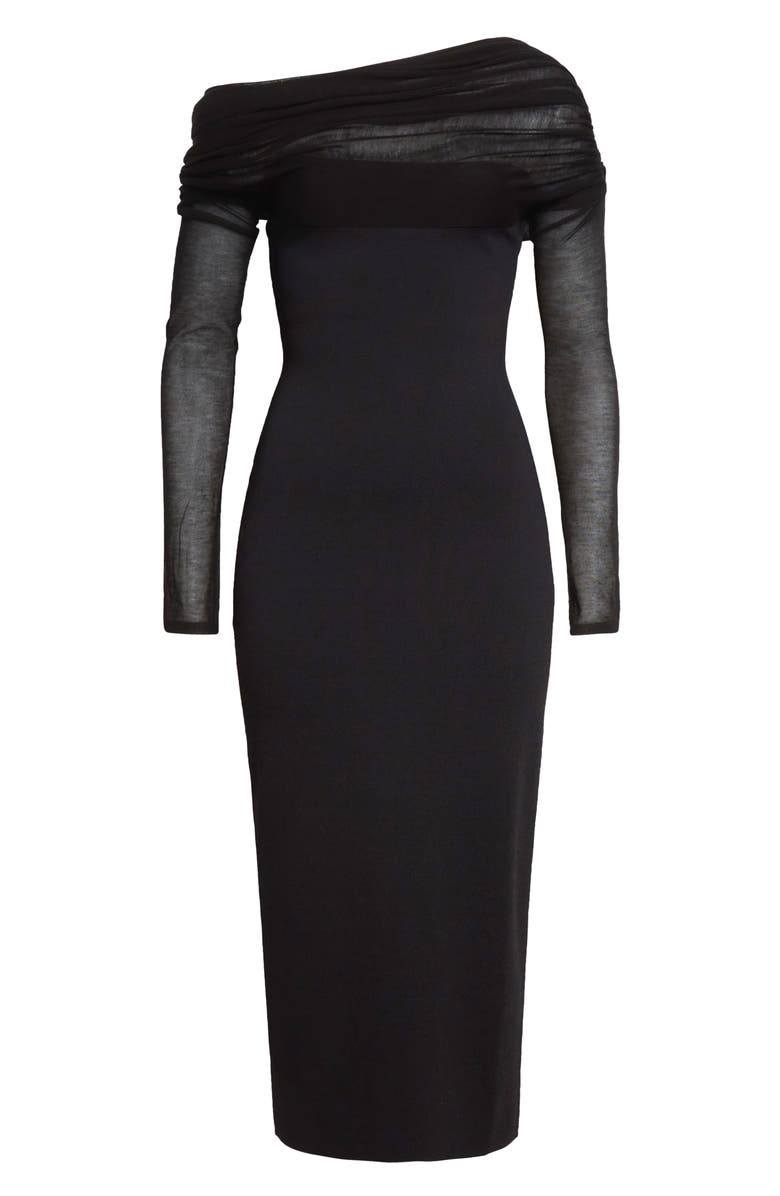 Altuzarra Meyer Draped One-Shoulder Long Sleeve Midi Dress, Alternate, color, Black