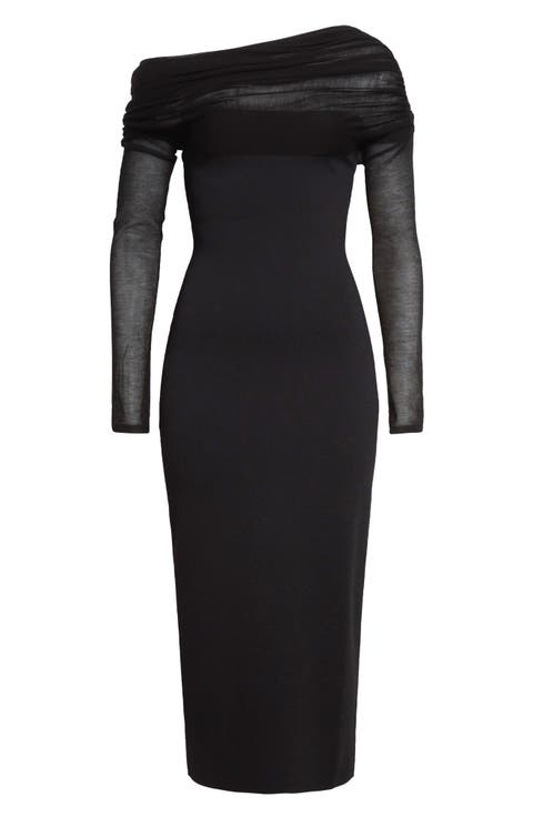 Meyer Draped One-Shoulder Long Sleeve Midi Dress