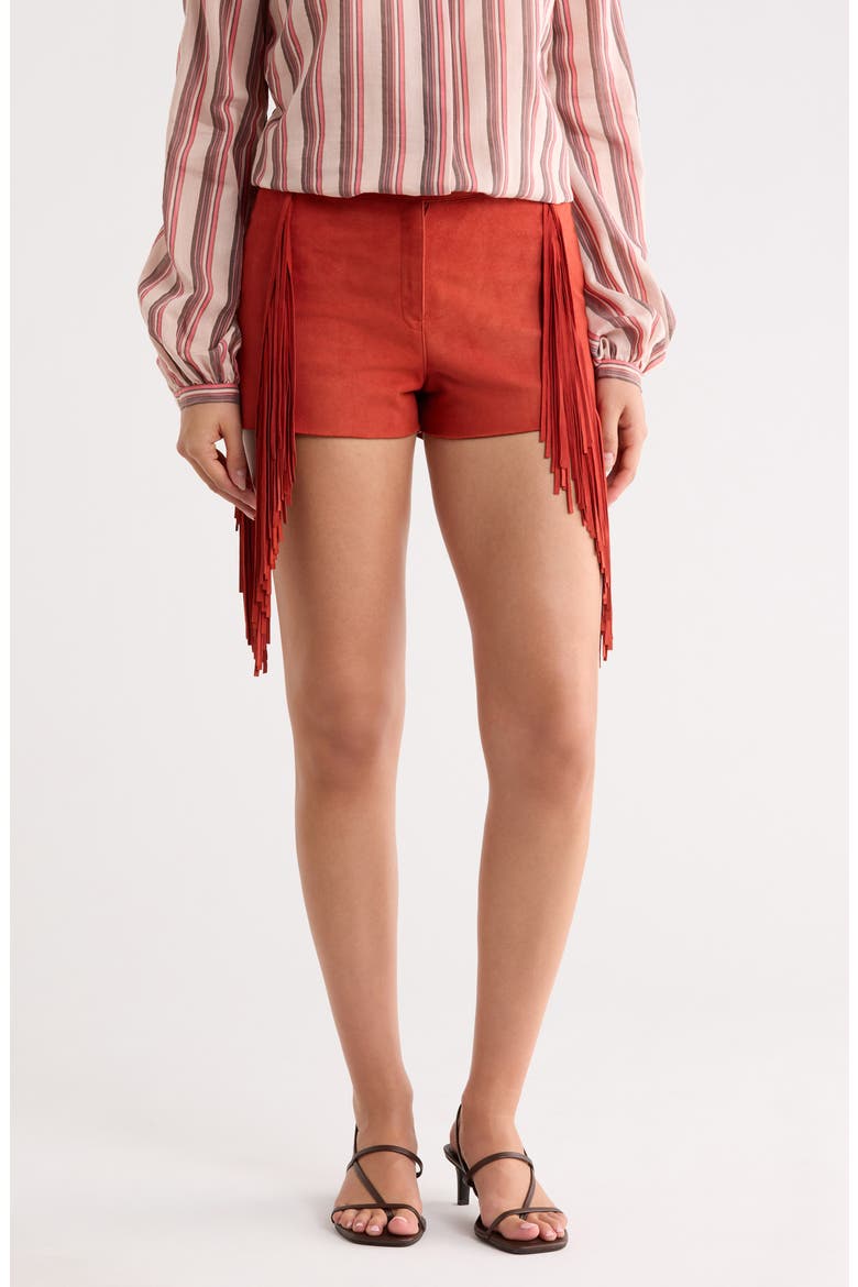 Fringed Lambskin Leather Shorts, Main, color, BRICK