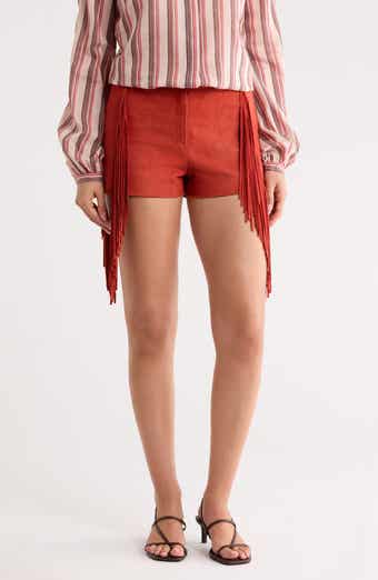 Longchamp Fringed Lambskin Leather Shorts
