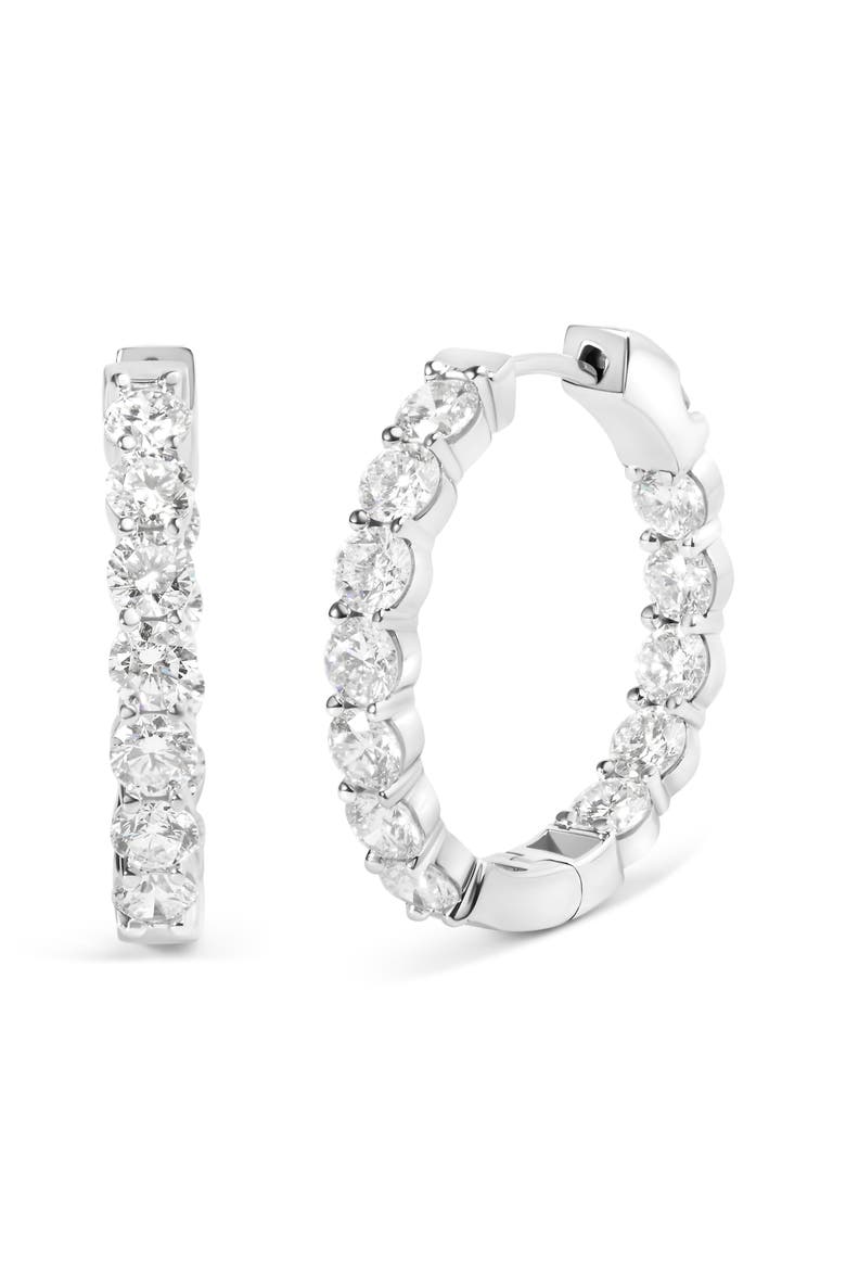 14K White Gold 5.00 Cttw Lab-Grown Diamond Inside Out Hoop Earrings, Main, color, White Gold