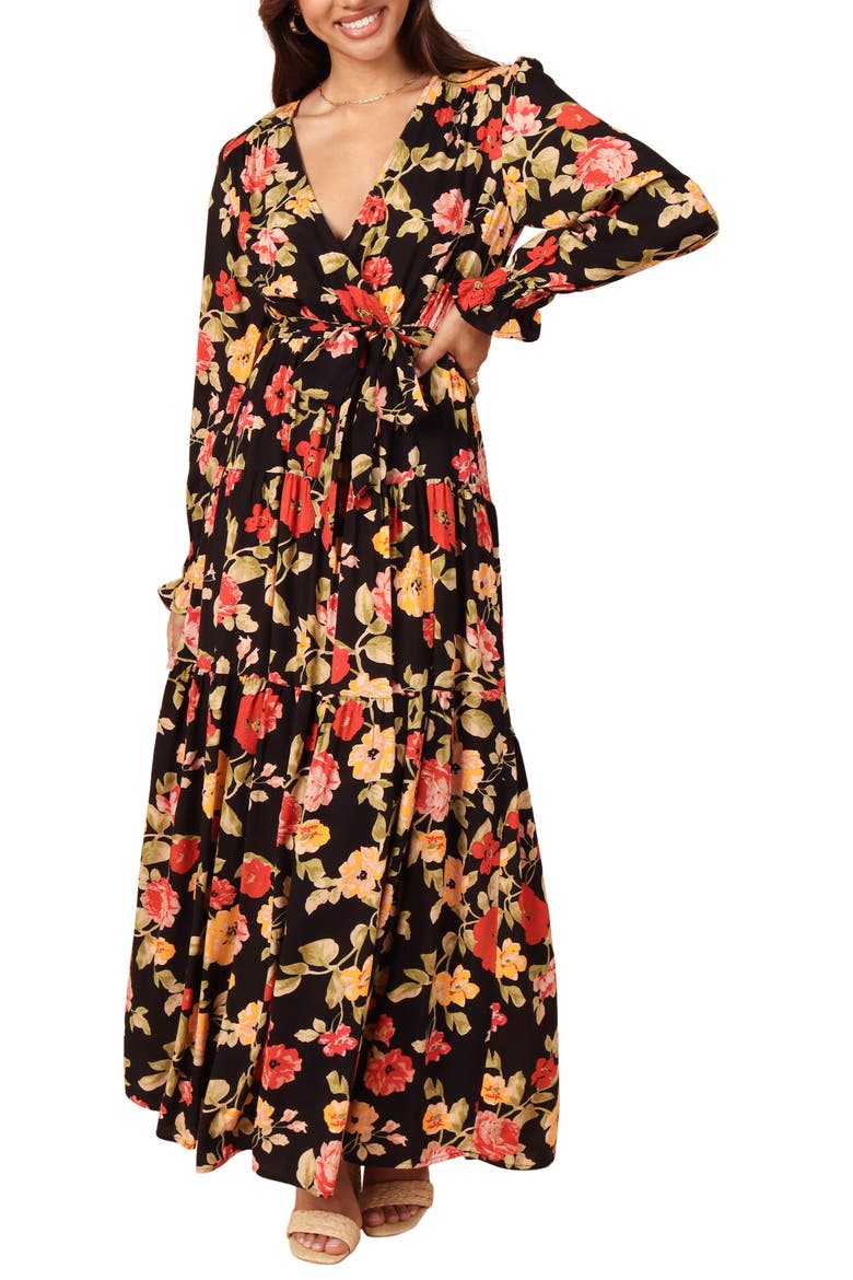 Long Sleeve Maxi Dress, Main, color, BLACK FLORAL