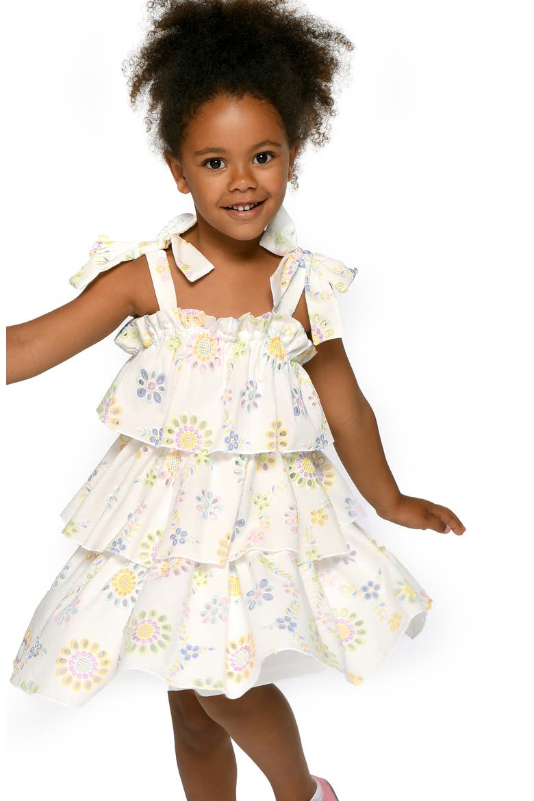 Kids' Embroidered Tiered Dress, Alternate, color, WHITE MULTI