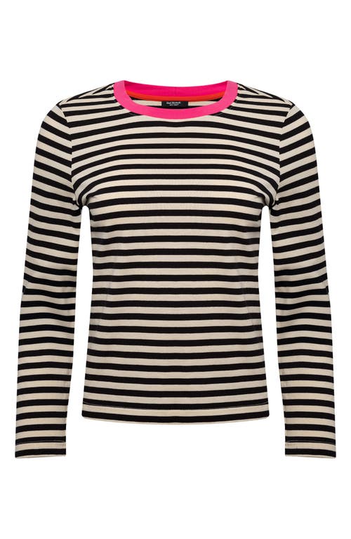 Isaac Mizrahi New York Stripe Long Sleeve Cotton Top In Black Stripe