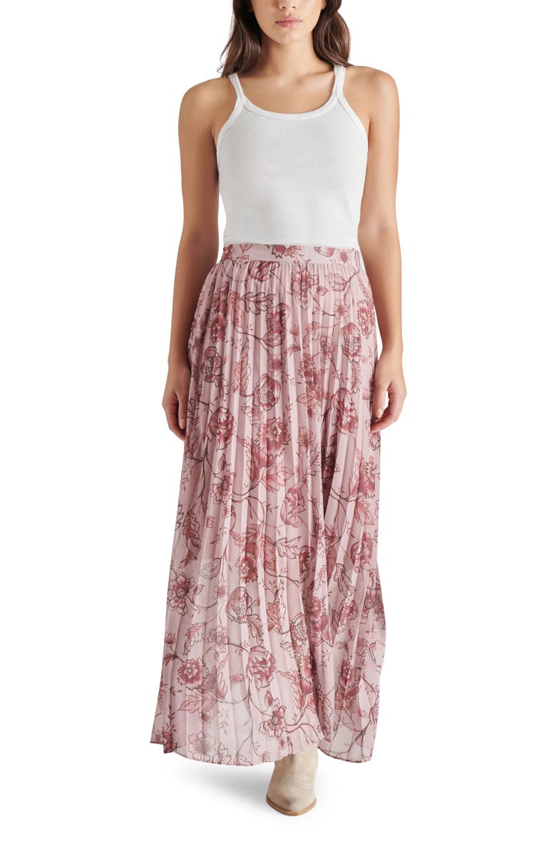 Steve Madden Coppola Floral Pleated Maxi Skirt, Alternate, color, Blush