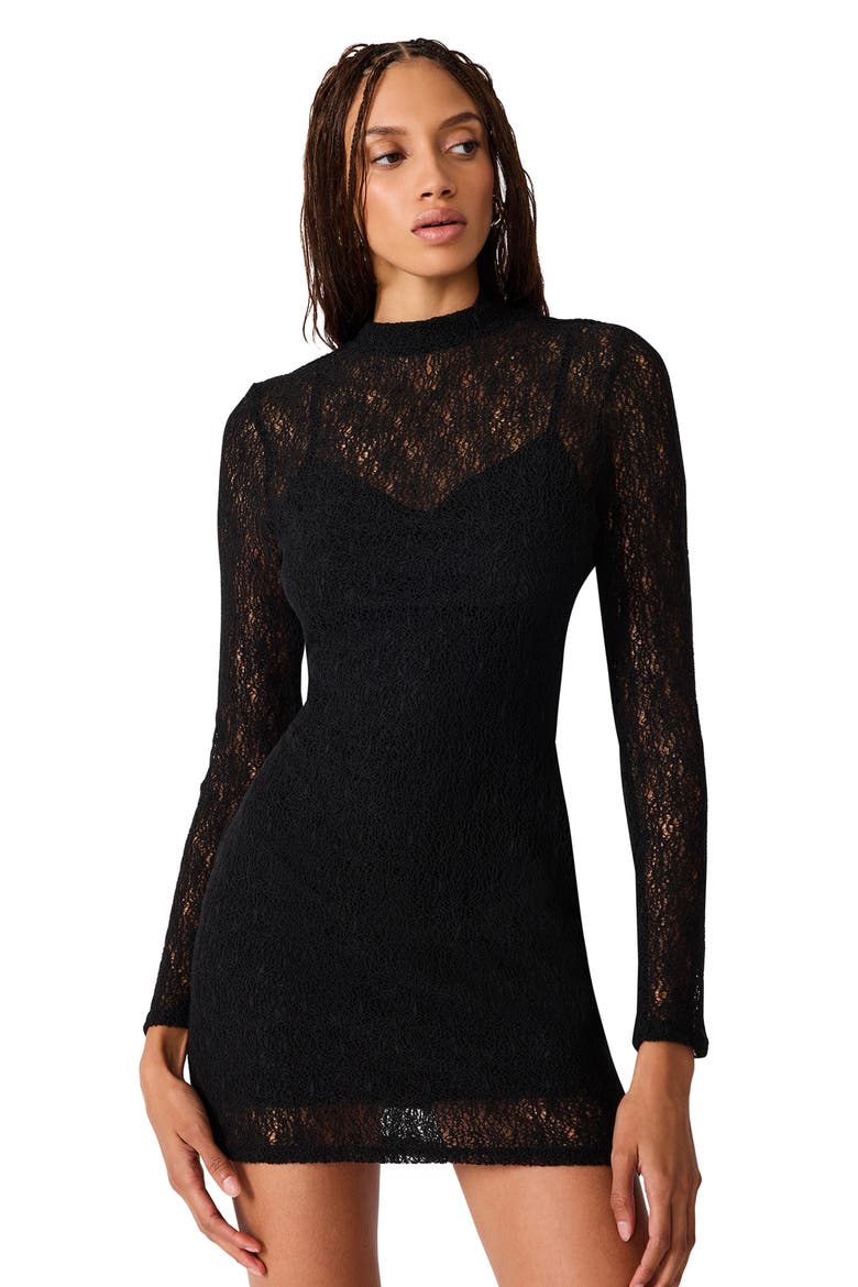 Vivienne Long Sleeve Lace Minidress, Alternate, color, BLACK