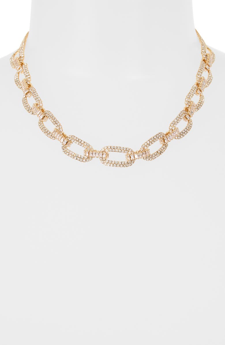Tasha Pavé Crystal Chain Necklace, Alternate, color, Gold