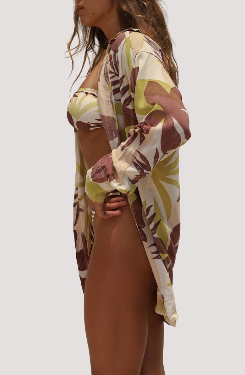 Stone Fox Print Long Sleeve Cover-Up Shirtdress, Alternate, color, 