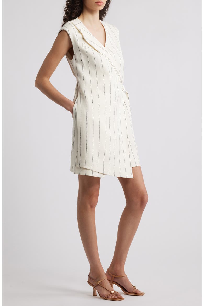 Dagania Pinstripe Sleeveless Linen Blend Sheath Dress, Alternate, color, WHITE/ NAVY PINSTRIPE