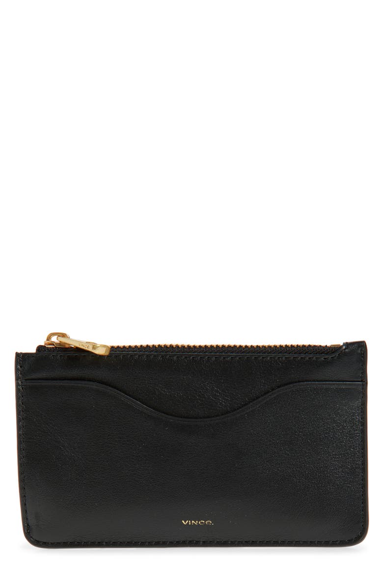 Leather Zip-Top Card Case, Main, color, BLACK