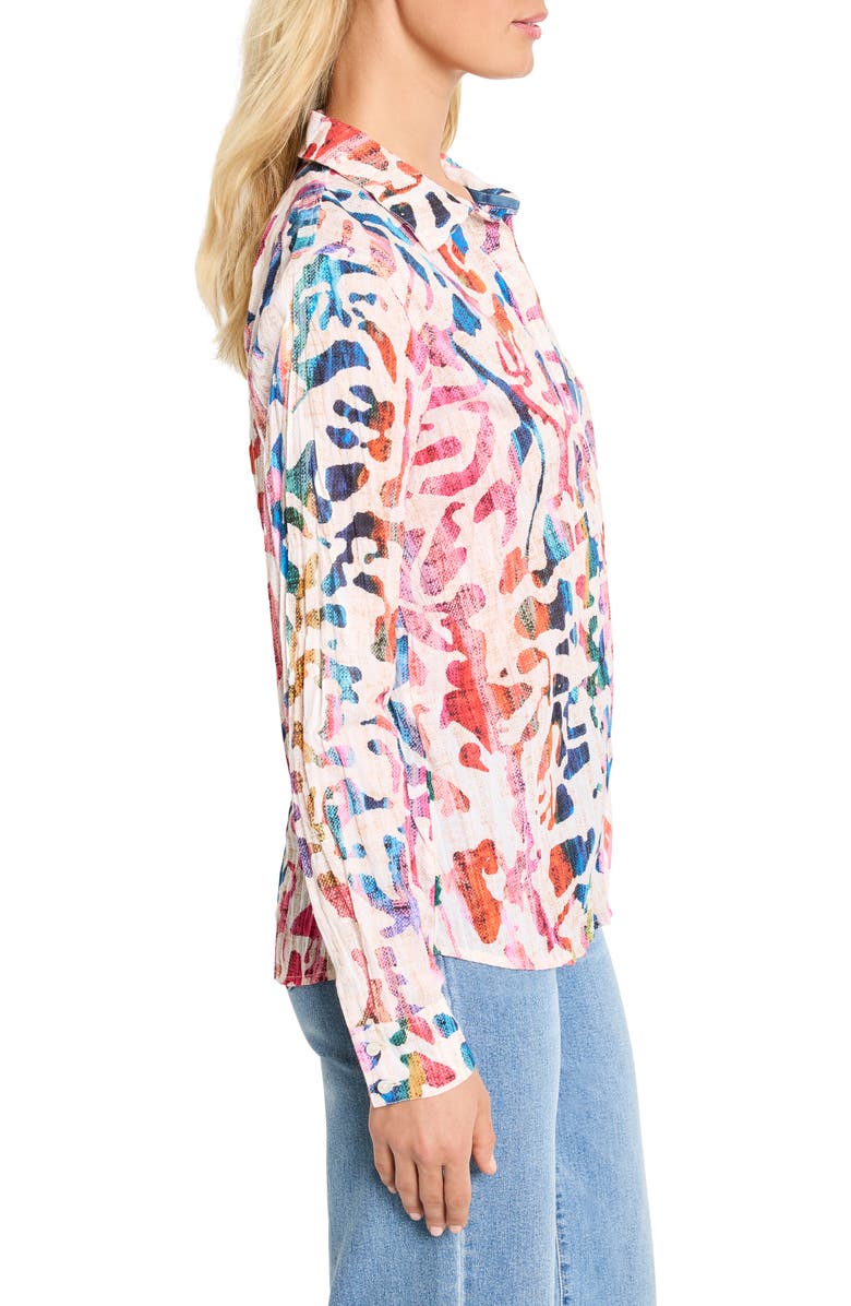 NIC+ZOE Color Wash Abstract Print Cotton Button-Up Shirt, Alternate, color, Pink Multi