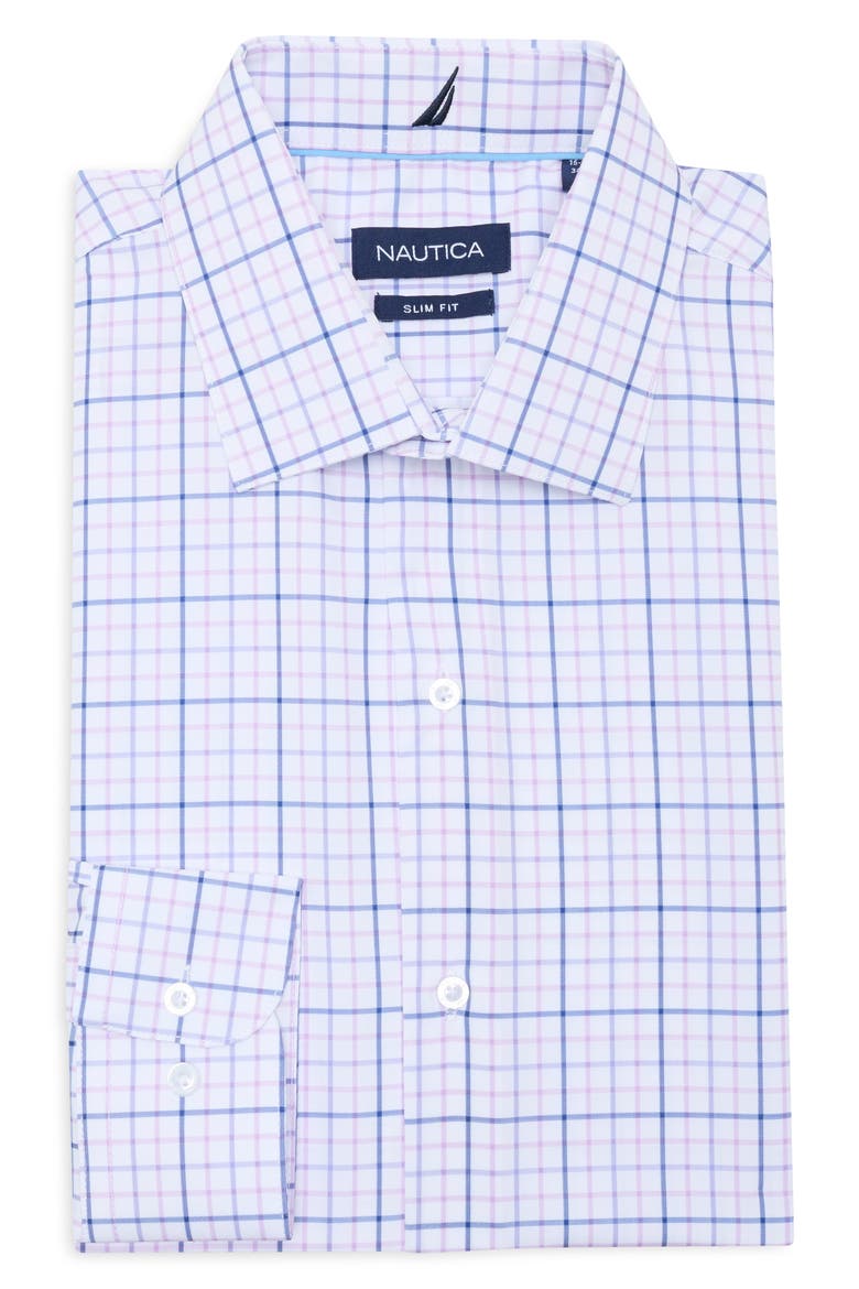 Slim Fit Plaid Dress Shirt, Alternate, color, WHITE/ NAVY