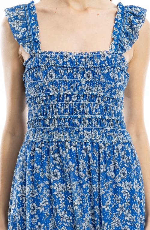 Max Studio Floral Ruffle Strap Smocked Tiered Chiffon Maxi Dress In Blubkdor