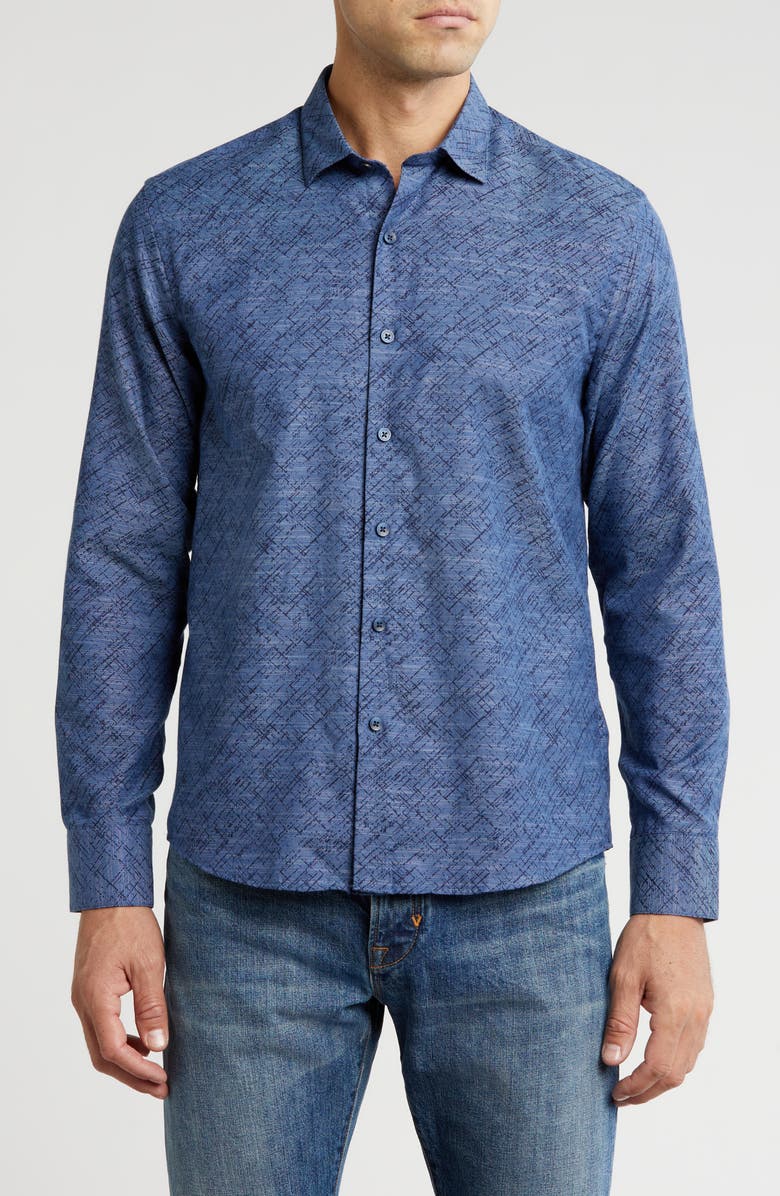 WESTZEROONE Costas Long Sleeve Trim Fit Button-Up Shirt, Main, color, Navy