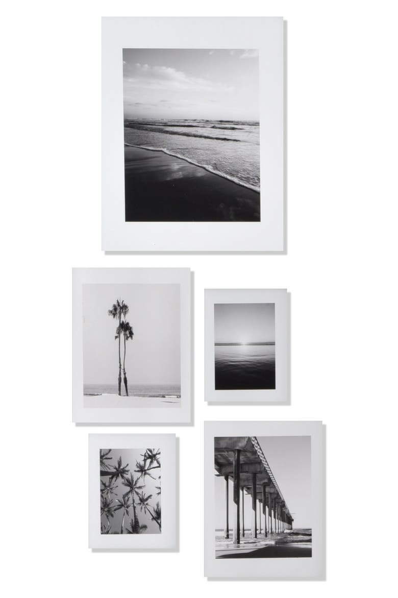 Ombré Beach 5-Piece Gallery Art Print Set, Main, color, WHITE