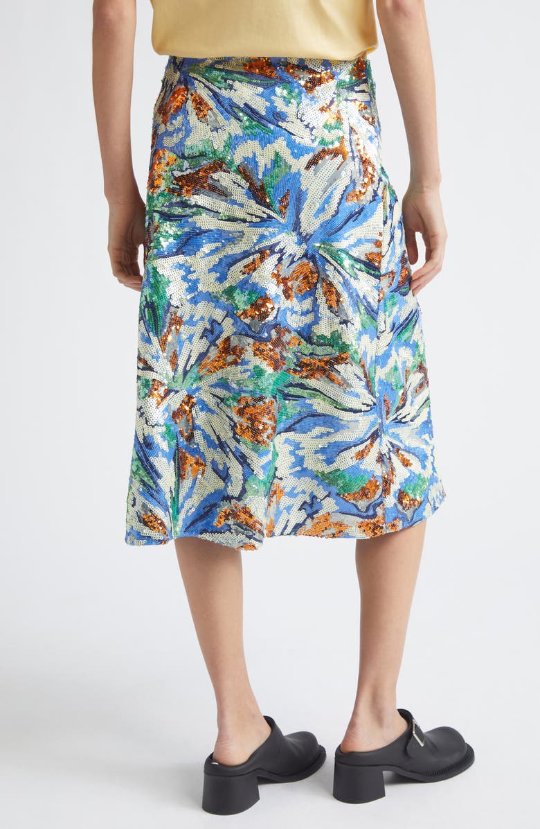 Rabanne Sequin Embroidered Floral Skirt, Alternate, color, Abstract Flowers Blue/ Or