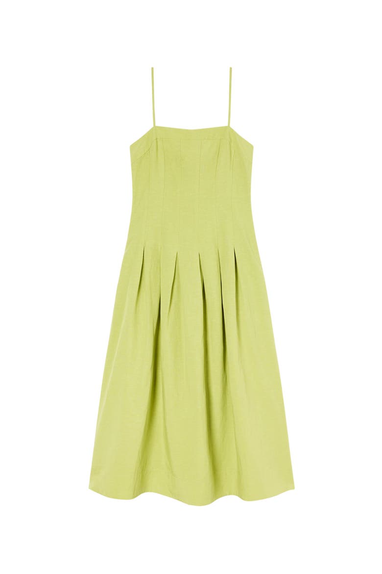 Linen Blend Waisted Midi Dress, Alternate, color, Green
