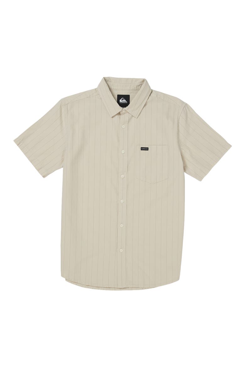 Dobby Stripe Classic Short Sleeve Cotton Button-Up Shirt, Alternate, color, BONE WHITE