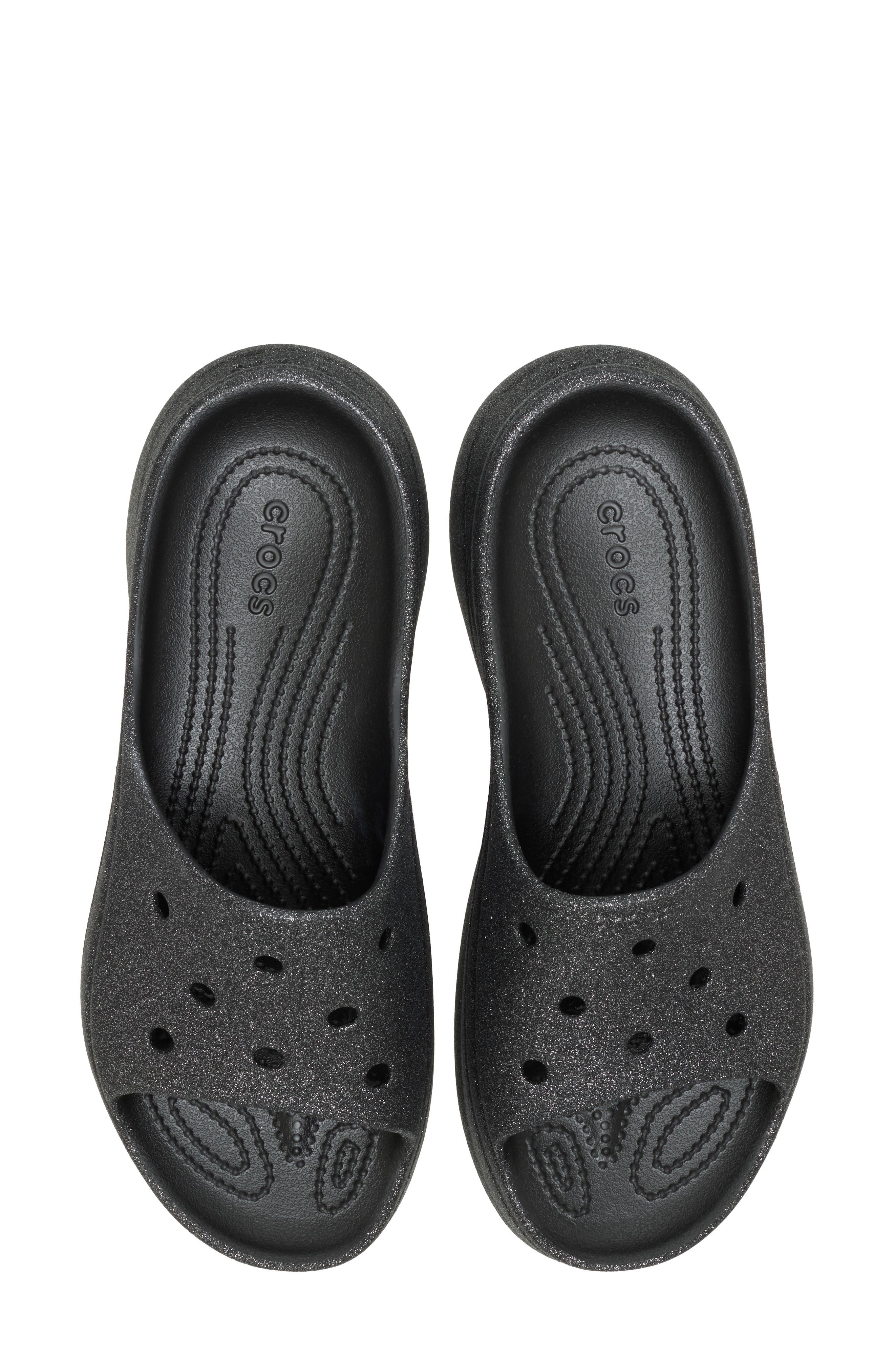 CROCS Bae Glitter Slide Sandal, Alternate, color, Black