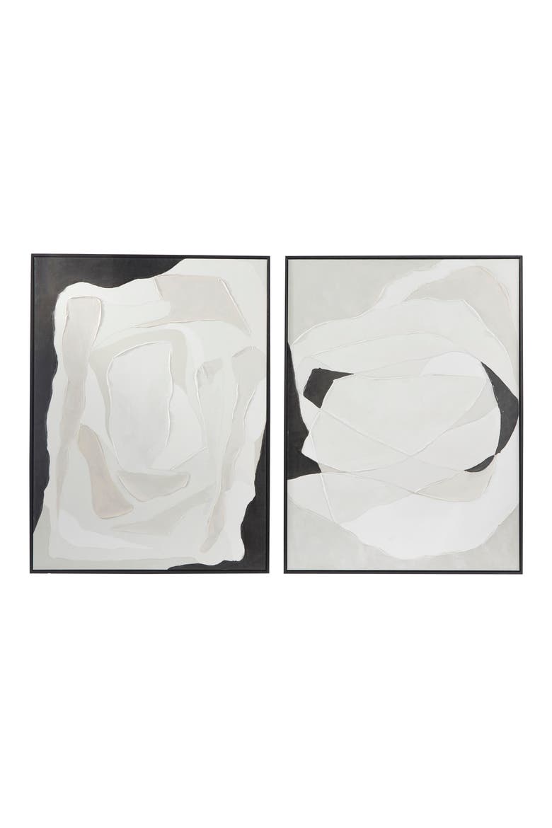 White Abstract Canvas Framed Wall Art, Main, color, WHITE