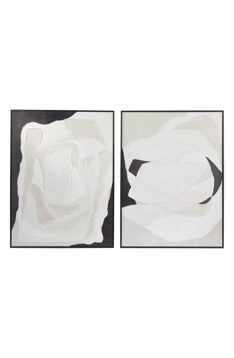 VIVIAN LUNE HOME White Abstract Canvas Framed Wall Art, Main, color, White